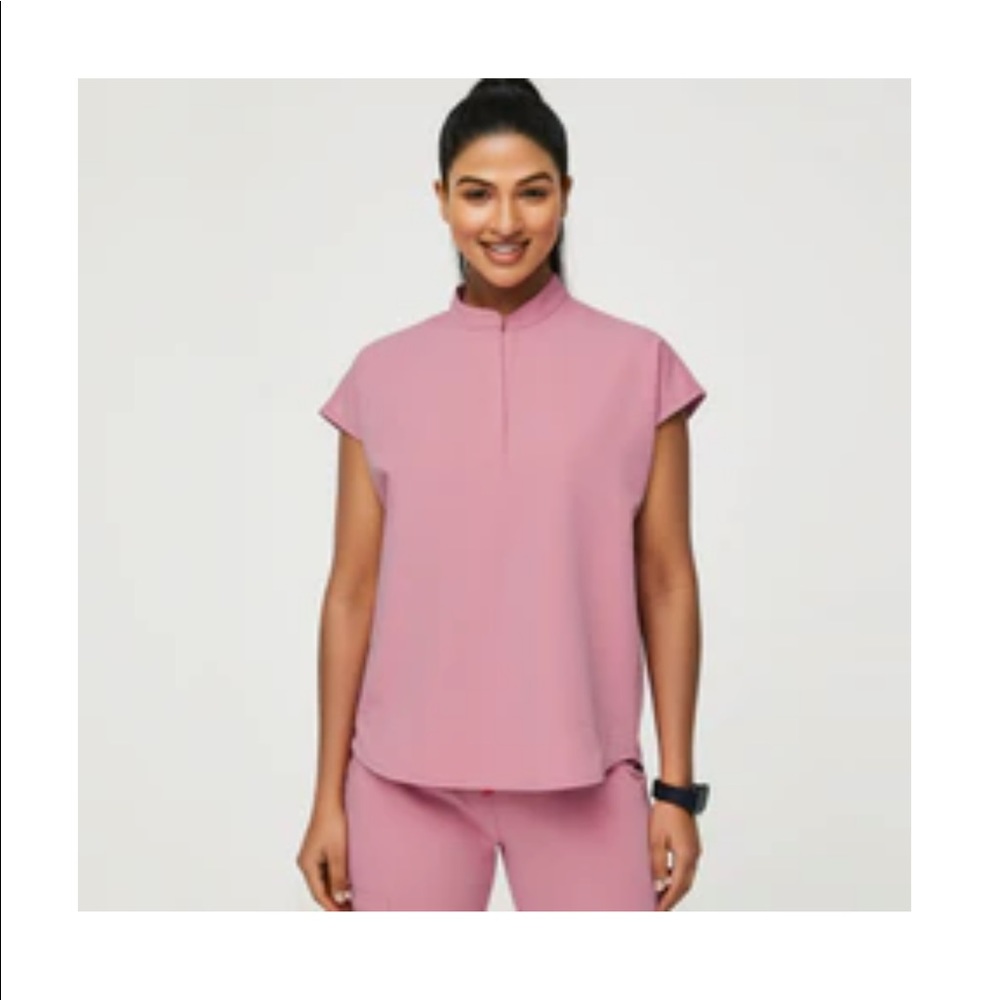 FIGS | Rafaela Mandarin Collar Scrub Top Chalk Pink XXS